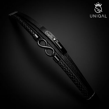 Стильний шкіряний браслет UNIQAL з гравіюванням 'SHAPE' для чоловіків та жінок | Зручна магнітна застібка | Ручна робота, Німеччина | Чорний (19 см)