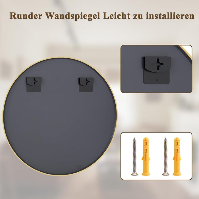 BEAUTYPEAK Дзеркало кругле 60 см з декоративним алюмінієвим каркасом, безпечне для ванної кімнати, для спальні, вітальні (106x106 см, золото)