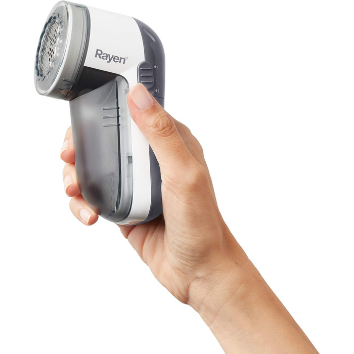 Електричний прибирач для одягу Rayen, білий/сірий, для всіх типів тканини, з батарейками, захисний ковпачок ABS, 13 x 6,8 x 5,8 см