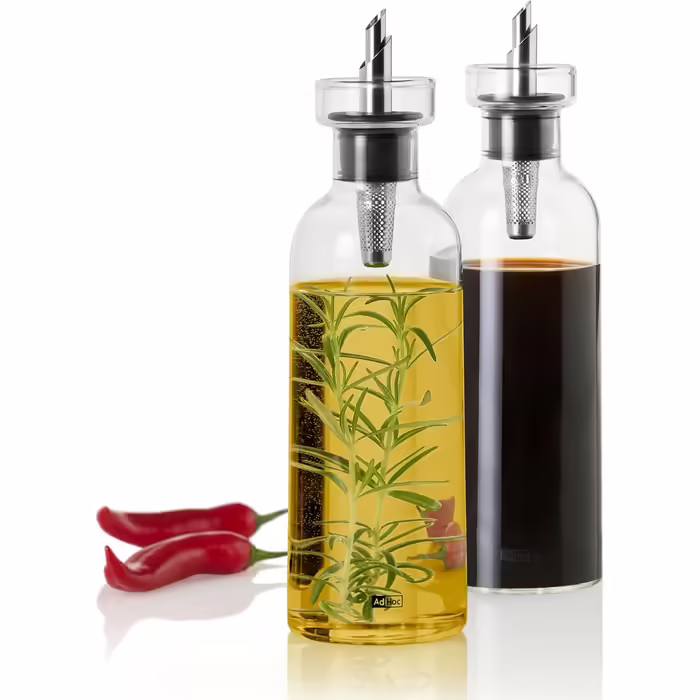 AdHoc BE81 набір: дозатор для олії або оцту AromaPour, скляна пляшка 300 мл з нержавіючим носиком, підставка, герметичний, для оливкової, гарбузової олії чи оцту