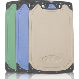 Cutting Board Set of 3, Plastic Cutting Board with Juice Grooves & Garlic Press Groove, Non-Slip Kitchen Board, Antibacterial Breakfast Board Cutting Boards for Fruit/Vegetables/Meat