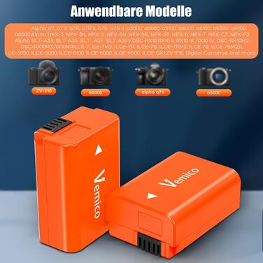 Зарядний пристрій Vemico NP-FW50 для акумуляторів Sony, 2 шт. 1200mAh, LCD, Dual, сумісний з Alpha A6000, A6400, A6300, A6500, A7II, A7RII, A7SII, A7S2, A7R, A7R2, A55, RX10