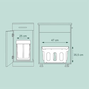 Вбудований відрізок для сміття Relaxdays для кухні, висувний, для під шафки, 15 л + 2x8 л, пластик, сірий