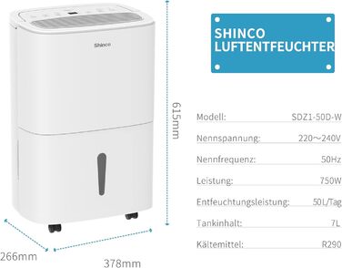 SHINCO 30L Електричний Зволожувач Повітря з WiFi, 30л, для 105м³ (35м²), Автоматичний перезапуск, Таймер 24г, Фільтр Активне Вугілля, Постійний Злив, SDZ1-50D