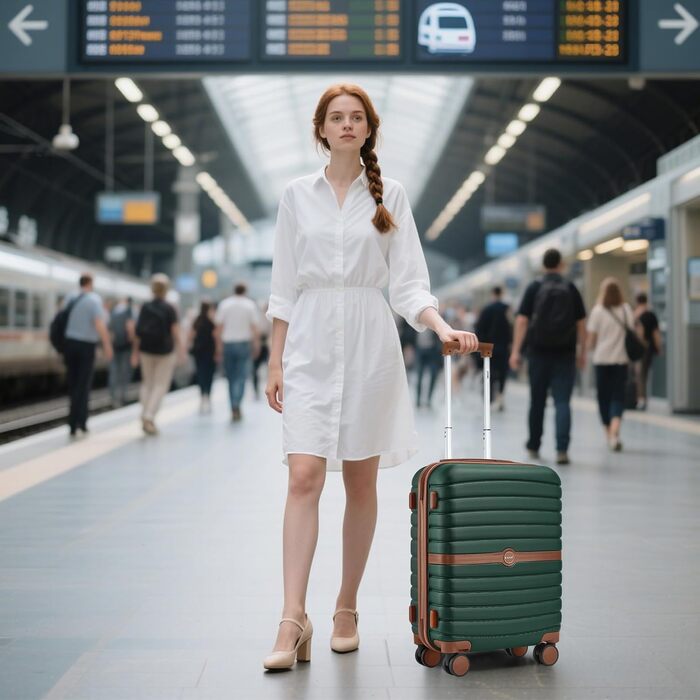 Чемодан KONO Reisekoffer Trolley 3-частинний з ABS+PC, жорсткий, з подвійними колесами та кодовим замком (великий 76 см, темно-зелений/коричневий)