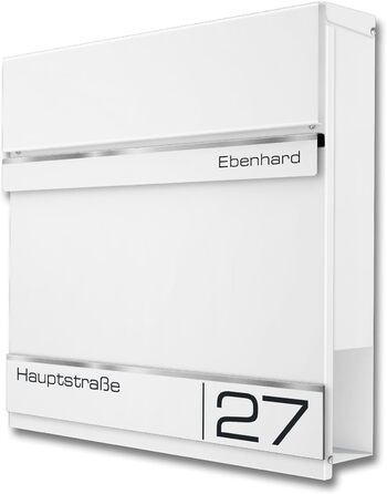 Поштова скринька Metzler Anthrazit RAL 7016 з газетницею та номерним знаком – персоналізована лазерна гравірування, сучасний поштовий ящик з табличкою, водонепроникний та стійкий до іржі | Модель Hermann (RAL 9016)