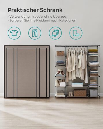 SONGMICS Wardrobe, Fabric Closet, with Clothes Rail and Shelves, Fabric Cover, for Bedroom, Dressing Room, 150 x 45 x 175 cm, LSF03H (Taupe)