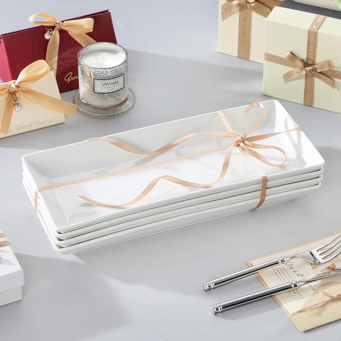 MALACASA Набір сервірувальних тарілок з порцеляни, 4 шт., 30 x 18 см, білий