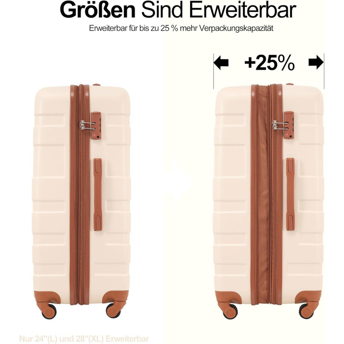 Набір валіз Merax 5-ти частинний: велика, середня, маленька валіза, сумка та органайзер, ABS, TSA-замок, розширюється, бежевий колір