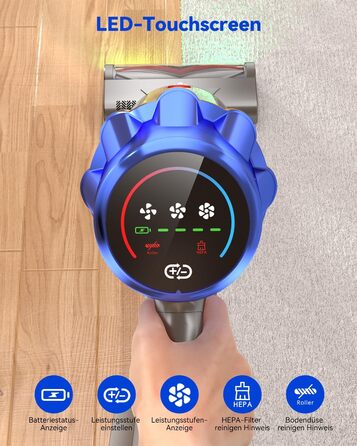 Бездротовий акумуляторний пилосос H9 58000Pa/650W з LED-екраном та турбощіткою для тварин, килимів та твердих підлог (блакитний)