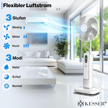 Настільний вентилятор KESSER Frosty з водяним охолодженням та ультразвуковим зволожувачем, з пультом ДУ та таймером, білий