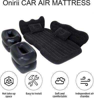 Надувна автомобільна повітряна матрац-ліжко для заднього сидіння, кемпінг, 135x83 см, портативна, універсальна для SUV, чорно-сіра