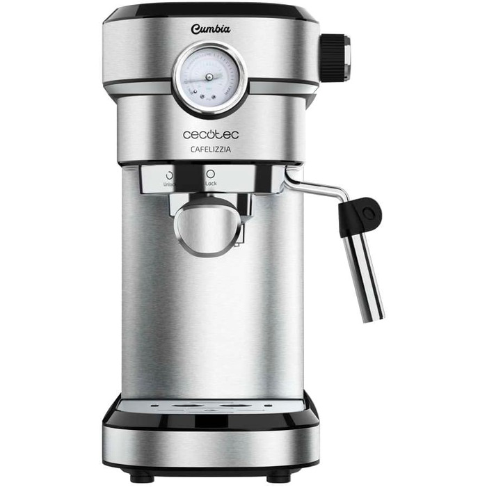 Cecotec Espressomaschine Espresso and Cappuccino Cafelizzia 790 Steel Pro. 1350W, Pressure Gauge, Thermoblock System, 20 Bar Pressure, Automatic Mode for 1-2 coffees, Swivel Steam Wand, 1.2L, Stainless Steel