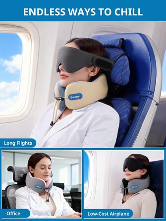 Подушка для шиї у літак Travel Pillow, подушка для подорожей з ременем та 3D-маскою для сну, Memory Foam, чорна