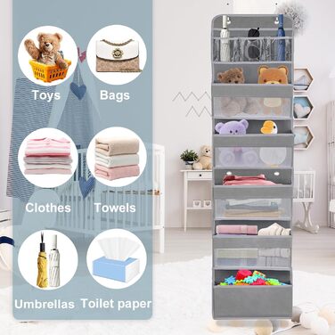 Органайзер для дверей, 5 кишень, з гачками, сірий. Організатор для ванної, шафи, кемпінгу, 150x36.5x14 см