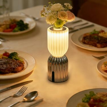 Світлодіодна настільна лампа бездротова акумуляторна з USB-C, димована, RGB підсвітка 2700K, IP54 для дому, балкону, саду (хром)