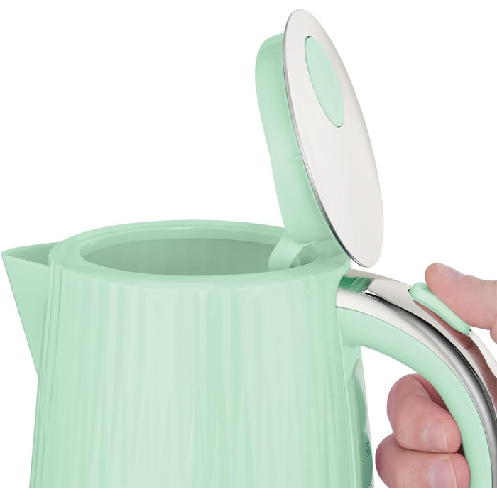 Russell Hobbs Kettle [1.7L 2400W] Eden White, Stainless Steel Accents (removable scale filter, lid opening with a push of a button, water level indicator, illuminated switch, BPA free) Teakettle 27360-70 (Pistachio)