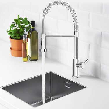 Кухонний змішувач з висувною лійкою, 360° поворот, 2 режими струменя, нержавіюча сталь, хром