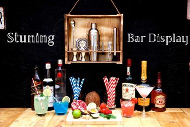 Набір для приготування коктейлів PAVOCI: 11 предметів, шейкер, барменський інструмент з нержавіючої сталі, дерев'яний підставник, аксесуари. Ідеально для дому, бару, професійного використання