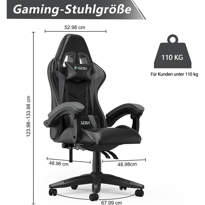 Геймерське крісло Racingreat Ergonomic для PC, підлітків та дорослих. Регульоване, з підголівником, оббите PU-шкірою, темно-сіре