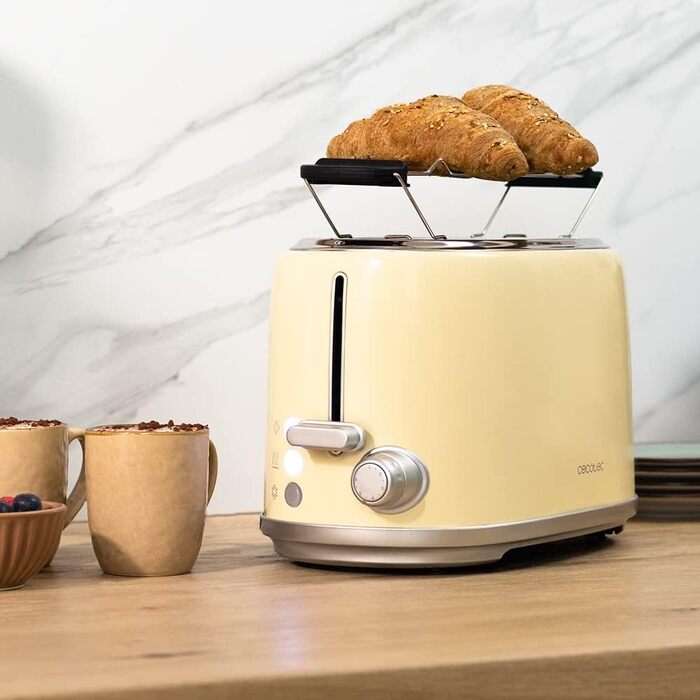 Тостер Cecotec Toaster 2 Scheiben Retro Beige, 980 Вт, 2 слоти, нержавіюча сталь, регулювання потужності, піддон для крихт