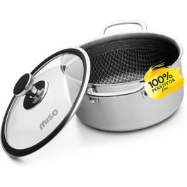 Каструля MISO Diamond Dust з керамічним антипригарним покриттям 1.6 л з кришкою - для індукційних плит та духовки (до 300°C), 100% без PFOA/PFAS, стійка до подряпин, 20 см