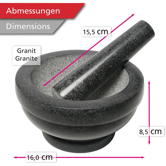 Набір ступка та товкачик Wenco з граніту 16 см для спецій, трав та песто - міцна кухонна техніка для традиційної кухні