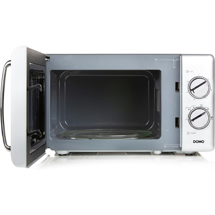 Мікрохвильова піч DOMO DO3125 Retro, 25L, 900W, білий/сріблястий, 6 рівнів потужності, таймер до 30 хв, функція розморожування, звуковий сигнал