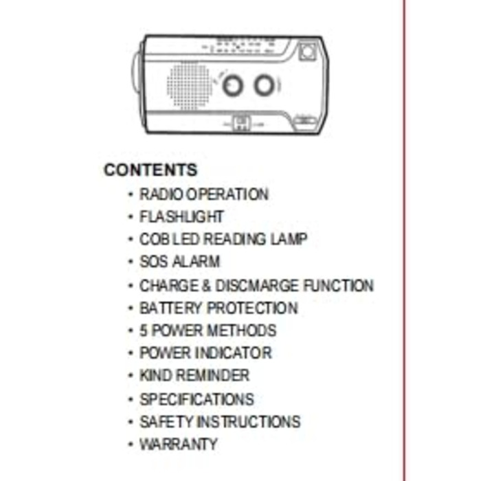 Радіо на сонячній енергії Notfall-Solar Radio з ручним курантом, LED-ліхтарик, SOS-сигнал, AM/FM, акумулятор 4000mAh, зарядка смартфона (червоний)