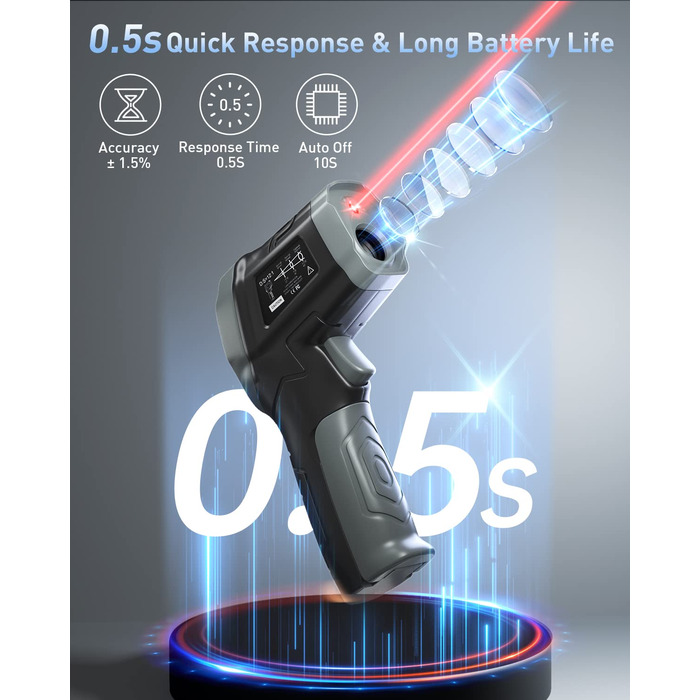 Інфрачервоний термометр Eventek -50°C до 600°C з лазером, регульована випромінювальна здатність, цифровий, LCD дисплей. Для гриля, піци, кухні, промисловості (чорний з аксесуарами 3 в 1)