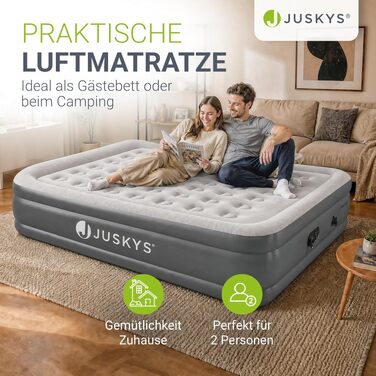 Самонадувний двопомісний матрац Juskys® Sapri L, 197x154x45 см, антрацитово-сірий