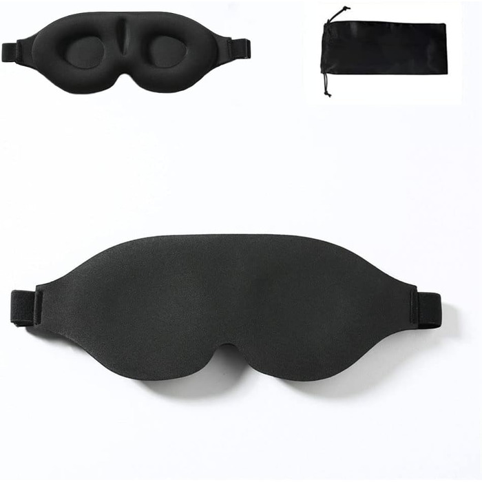 3D Маска для сну Tim & Tina, світлоблокуюча, для подорожей, йоги, з регульованим ремінцем (чорний)