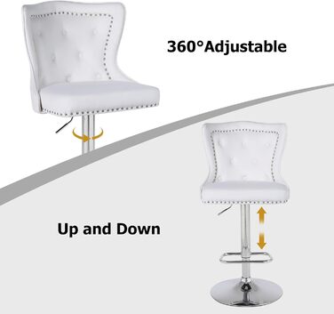 Modern Velvet Bar Stools 2-Pack - Adjustable Kitchen Counter Stools with Lion Paw Pulls - 360° Swivel, Black (White Option), 4-Pack Available