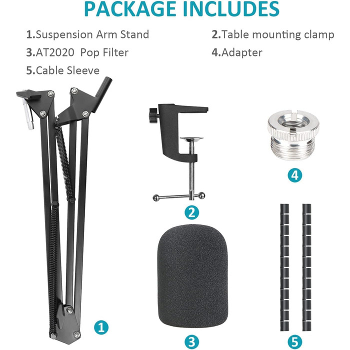 Кріплення для мікрофона SUNMON AT2020 з поп-фільтром та кабелеутримувачем, чорний мікрофонний стійка для Audio-Technica AT2020