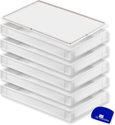 Pizza ball box with lid (60 x 40 x 7.6 cm) plastic container for pizza dough, stackable container, dough trough, proofing box, dough box (5x box with 1 lid)