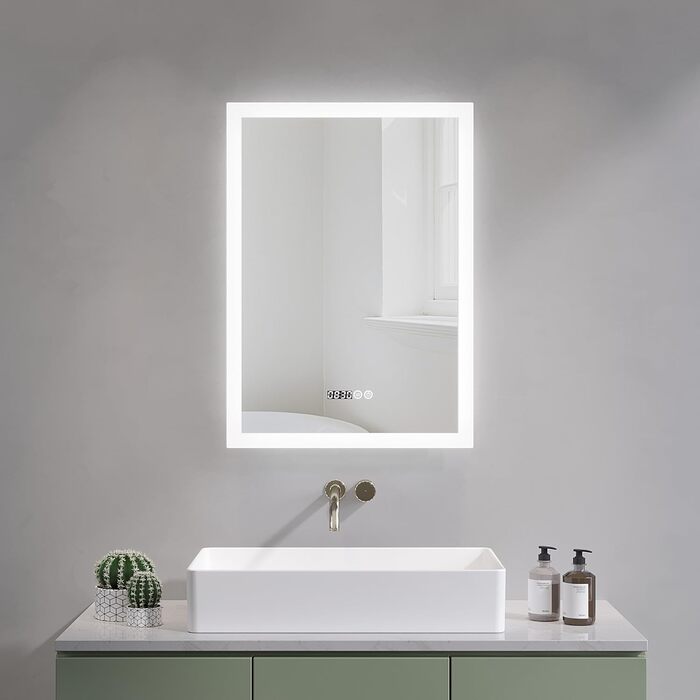 Дзеркало для ванної кімнати AQUABATOS з підсвічуванням 100x70 см LED, антизапар, сенсорне керування, 3 кольори світла, регулювання яскравості