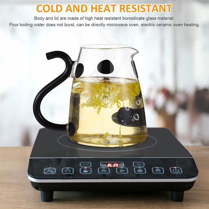 Cabilock Carafe Set with Glasses, Cute Glass Water Jug, Cute Cow Cold Juice Jug 550ml Glass Jug with Lid for Fruit Juice, Iced Tea, Milk, Cold Water Bottle, Glass Water Jug, Black, White
