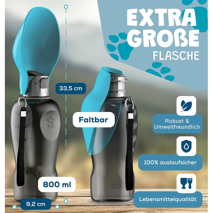 Набір для собак 2 шт: велика складана пляшка для води 800 мл + зубна щітка | Преміум якість, витік неможливий | Для подорожей