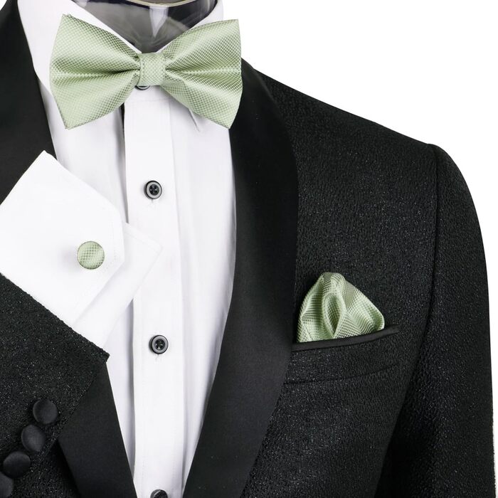 Набір краватка-метелик, запонки та хустинка Alizeal для чоловіків (054-Salbeigrün)
