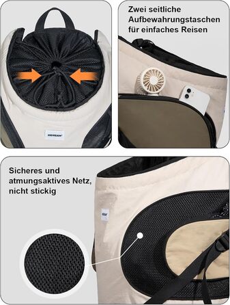 Рюкзак для собак та котів, рюкзак-переноска для маленьких та середніх собак та котів до 8.5 кг, дихаючий та зручний, для подорожей та активного відпочинку на природі, бежевий