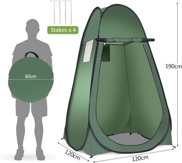 Намет для душу HOMASIS Pop up, зелений, 120x120x190 см - переносний, для кемпінгу, з кишенькою