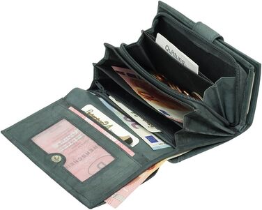 Ledershop24 RFID Women's Leather Wallet, Women's Purse, Women's Money Wallet - Long Blue-Gray Leather - Gift Set + Exclusive Key Chain