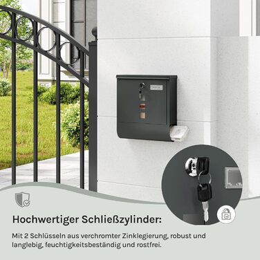 Поштовий ящик WOLTU з газетницею та вікном, замок, табличка для імені, вуличний, антрацит 37x37x10.5 см