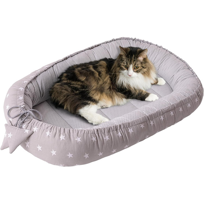 Килимок для кота та собаки Medi Partners 75x60x10 см, м'який лежак зі зірками, для котів та собак середніх розмірів