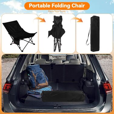 Крісло для кемпінгу складне, до 150 кг, легке, регульоване, з сумкою, для відпочинку на природі, риболовлі, саду, пляжу, піших прогулянок (Чорний)