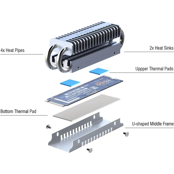 Радіатор охолодження SSD M.2 2280 ElecGear EL-80P з Heatpipe та двошаровим алюмінієвим радіатором для NVMe/SATA SSD