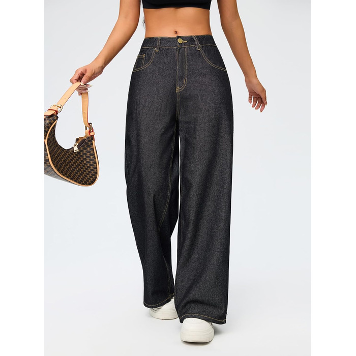 Джинси жіночі Damen Vintage Baggy, широкі, стиль Y2K 90-х, стрейч, чорні (Розмір S)