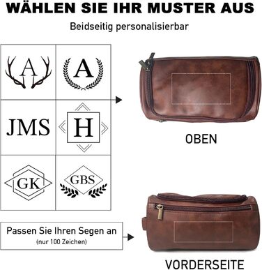 Чоловіча дорожня косметичка Easycosy з лазерним гравіюванням імені, з натуральної шкіри, набір 2в1 (косметичка + гачок для підвішування), ідеальний подарунок для чоловіків, тата, дідуся, колеги, червоно-коричневого кольору