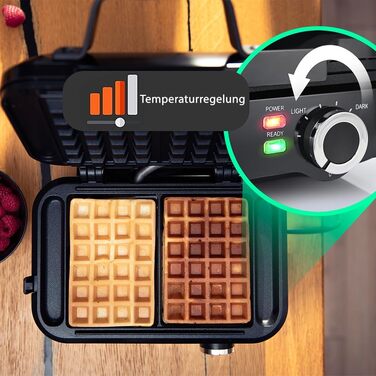 LEHMANN Double Belgian Waffle Maker - 1200W - Non-Stick - Adjustable Temperature - Makes Waffles in 3 Minutes