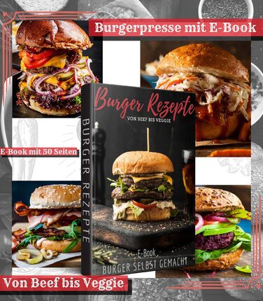 Пресс для бургерів Le Flair® з алюмінію: преміум-якість, з чохлом та 50 аркушами паперу для випікання. Ідеальний подарунок для гриля. Чорний колір.